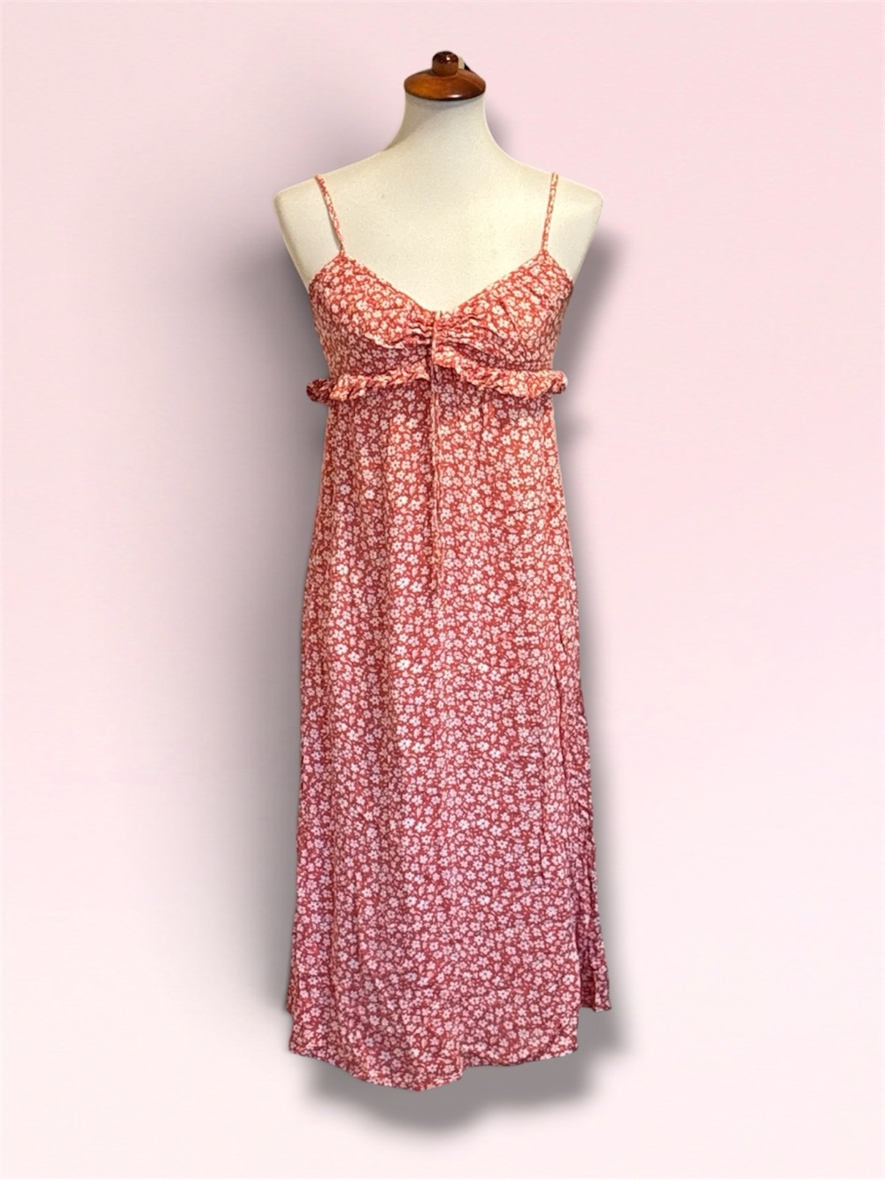 Billabong Terracotta Ditsy Floral Smocked Ruffle Midi Sundress Size S